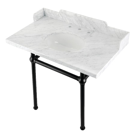 Kingston Brass 36 Carrara Marble Console Sink with Brass Legs, Marble WhiteMatte Black LMS36MB0